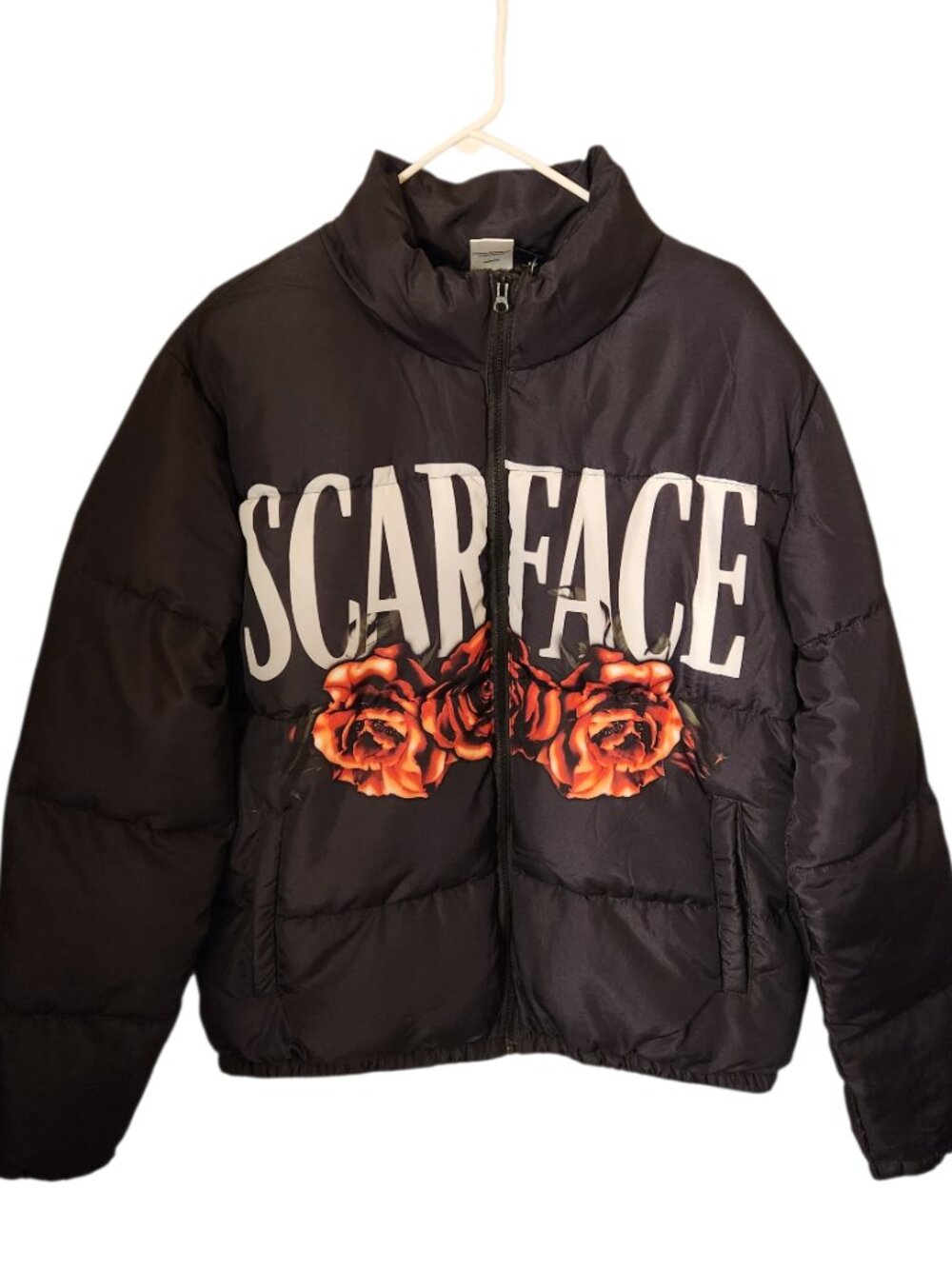Scarface Puffer Jacket Adult Size XL Black Graphic Print Winter Coat New NWT